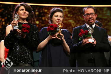 Award winner Malgorzata Szumowska_ Adina Pintilie and Marcelo Martinessi pose after the closing ceremony during the 68th Berlinale International Film Festival