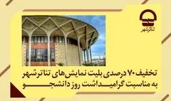 تخفیف ۷۰ درصدی بلیت نمایش‌های تئاتر شهر به مناسبت «روز دانشجو»