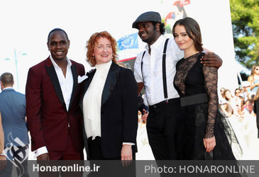 092 Baykali Ganambarr_ Jennifer Kent_ Dallas Mugarra and Aisling Franciosi walk the red carpet ahead of the _The Nightingale_ screening during the 75th Venice Film Festival