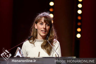 Reka Bucsi receives the Short film Award in Bronze for the movie _Solar Walk_ on stage at the closing ceremony during the 68th Berlinale International Film Festival