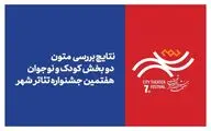 علام نتایج بررسی متون بخش های «کودک» و «نوجوان» جشنواره تئاتر «شهر»