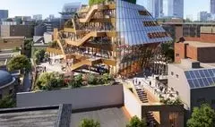 طراحی مجتمع تجاری پلکانی با نمای شیشه‌ای در ژاپن