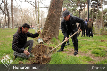 کاشت نهال توسط هنرمندان در فرهنگسرای نیاوران