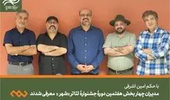 مدیران چهار بخش هفتمین دوره جشنواره تئاتر «شهر» معرفی شدند