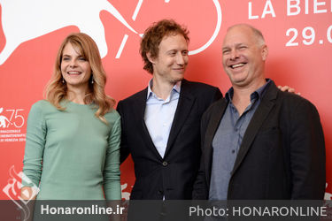 092 Juli Jakab_ Laszlo Nemes and Vlad Ivanov attend _Napszallta (Sunset)_ photocall during the 75th Venice Film Festival