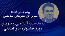پیام قادر آشنا به مناسبت آغاز سی و سومین دوره جشنواره‌های تئاتر استانی