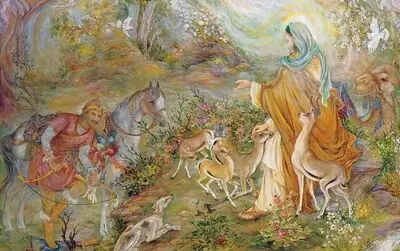 Farshchian painting “Guarantor of Gazelle” depicts kindness to animals in Islam 