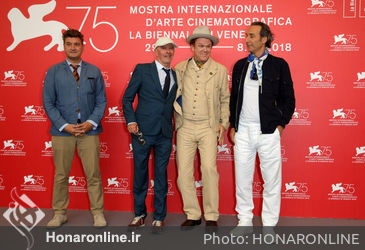 08 L-R) Thomas Bidegain_ Jacques Audiard_ John C. Reilly and Alexandre Desplat attend _The Sisters Brothers_ photocall during the 75th Venice Film Festival