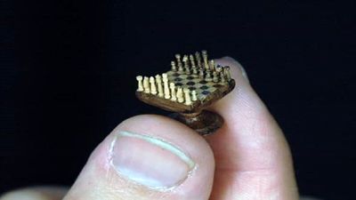 Iranian woodturner Ahmadi makes smallest chess set in world
